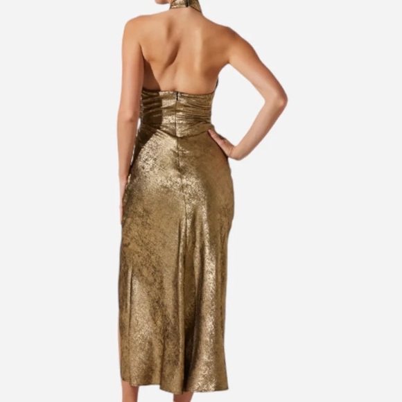 Astr The Label Marissa Gold Backless Halter Dress - Picture 3 of 7